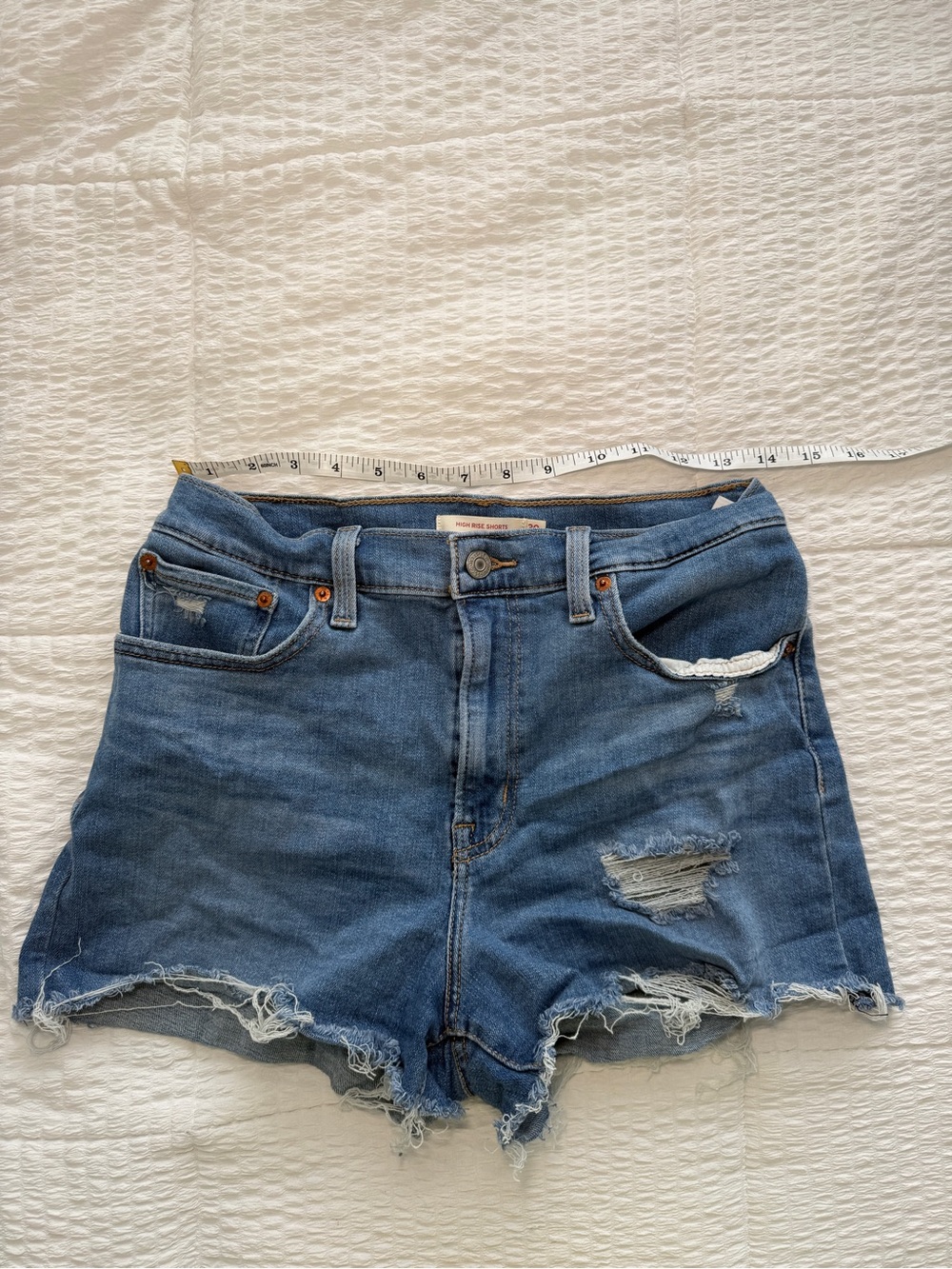 Levi's Blue Distressed High-Rise Denim Shorts Size 30
